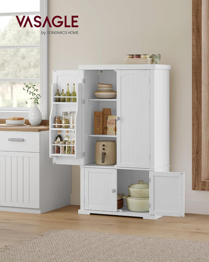 VASAGLE Pantry Cabinet, 53.5-Inch High Freestanding Tall Cupboard Storage Cabinet, 2 Cabinets, 2 Adjustable Shelves, 6 Door Shelves, for Living Room, Kitchen, White UBBC671W01