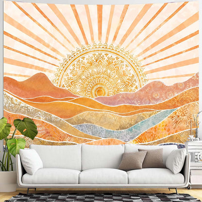 Lunerfex Bohemian Mandala Sunrise Wall Tapestry, Abstract Mountain Scenery Tapestries for Home Decor, Boho Tapestry 60x44 Inch