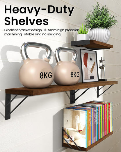 BAYKA Floating Shelves for Wall, Book Shelf for Bedroom, Wall Decor Shelves for Living Room Kitchen, Mounted Wood Floating Shelf for Home Decor, Corner Shelf for Bathroom, Office(Set of 4)