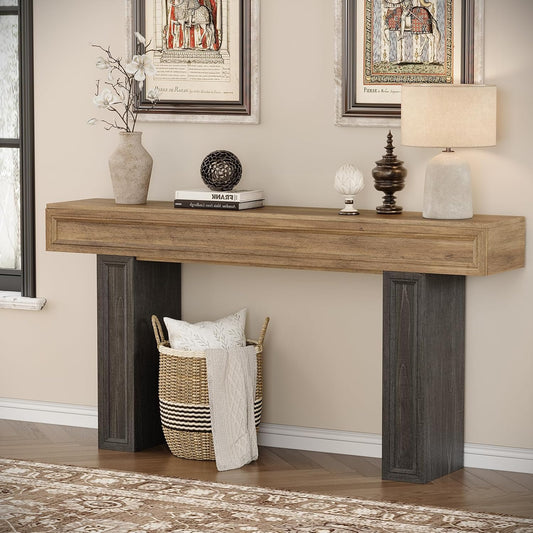 Rresyet 63 Inch Long Console Table, Sofa Table Behind Sofa, Wooden Entryway Table, Farmhouse