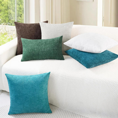 CaliTime Throw Pillow Covers Decorative 20 X 20 Inches Pack of 2 Cozy Chenille Cushion Cases for Couch Sofa Bed Living Room Home True White