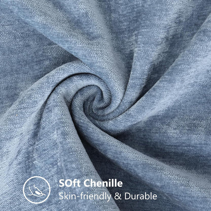 decorUhome Chenille Soft Throw Pillow Covers 12x20 Set of 2, Lumbar Velvet Farmhouse Neutral Decorative Euro Pillow Covers with Stitched Edge for Couch Sofa Bed Home Decor, Blue