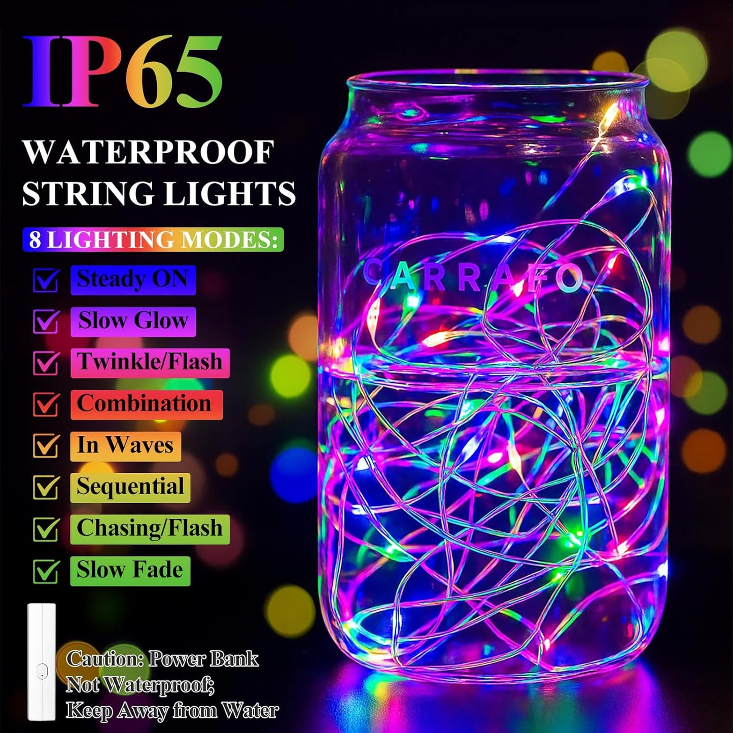 Lakumu 66FT(33 * 2) String Lights Battery Operated, LED Fairy Lights with Timer, Rechargeable Twinkle Lights for Bedroom, Christmas Decorations, Wedding, Vine, Centerpiece Table Decor Multicolor