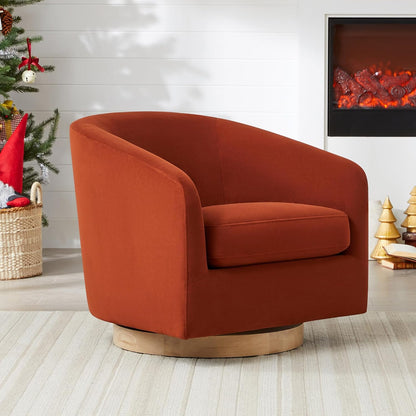 CHITA Swivel Accent Chair, FSC Certified Upholstered Velvet Barrel Chair for Living Room, Fully Assembled, Burnt Orange