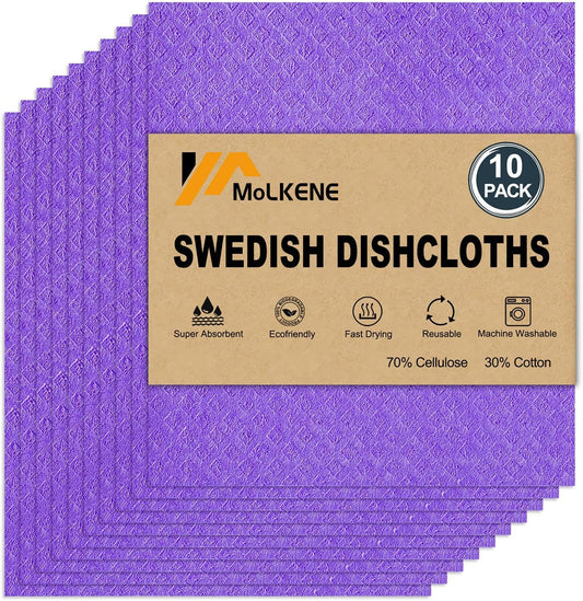 Swedish Dishcloths - 10 Pack Reusable Kitchen Dishcloths - Ultra Absorbent Dish Towels for Washing
