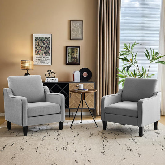 VINGLI Modern Accent Chairs Set of 2, Grey Living Room Chairs Comfy Armchair for Bedroom