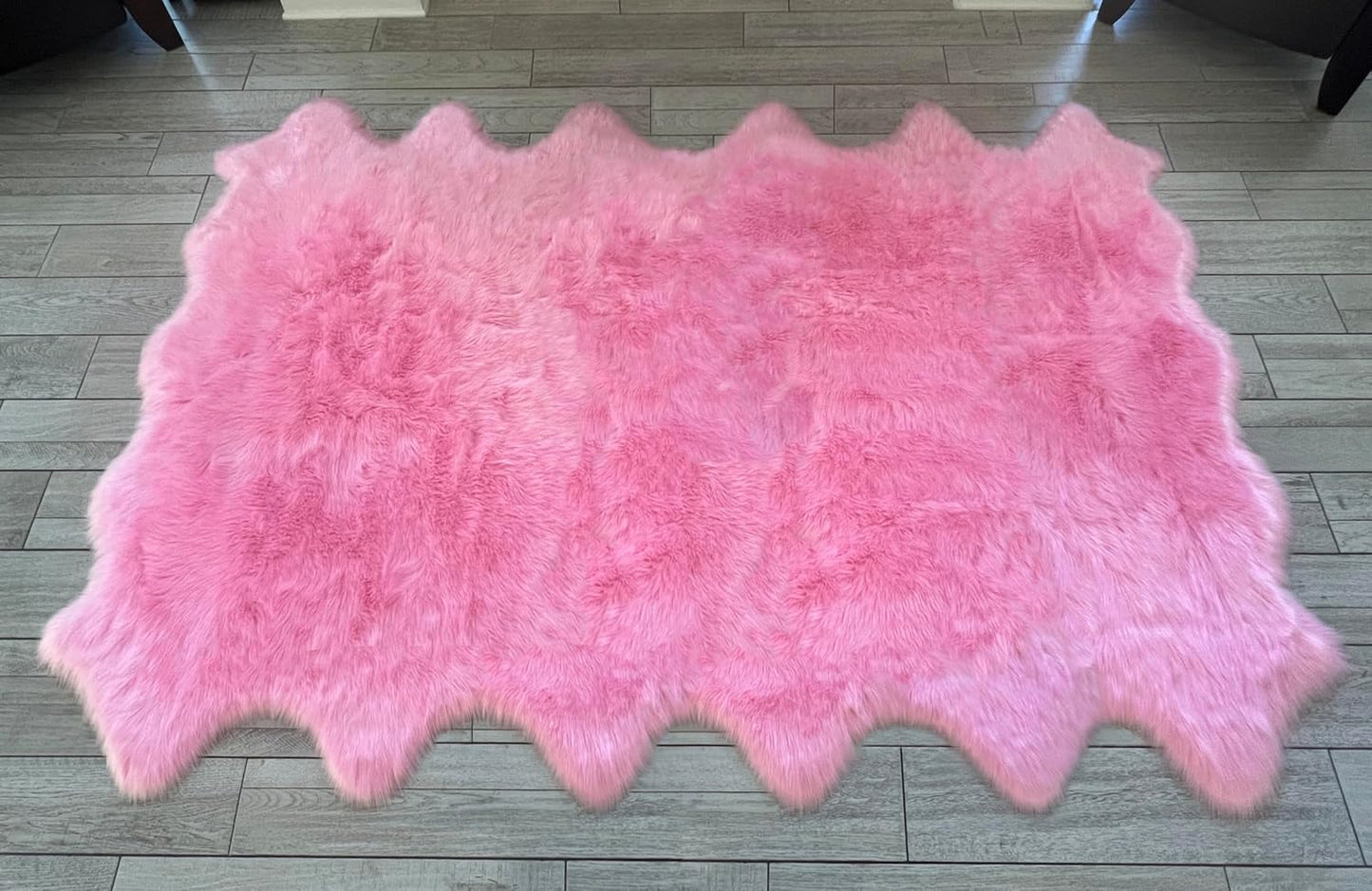 LAMBZY Faux Sheepskin Super Soft Hypoallergenic Free Shape Silky Shag Rug, Luxury Shaggy Plush Carpet for Bedrooms Living Kids Room Sofa Rugs (Pink, Duo Decto 12 Pelts 6'x12')
