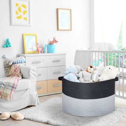 Ravinte Large Storage Basket - 22"x 22"x 14" Blanket Basket for Living Room, Baby Toy Storage Basket, Cotton Rope Basket Woven Laundry Basket (Black-Gray)