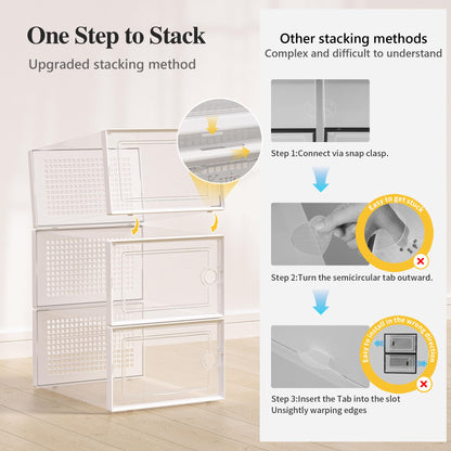 Kuject X-Large Shoe Storage Boxes 12 Pack, Clear Stackable Shoe Organizer