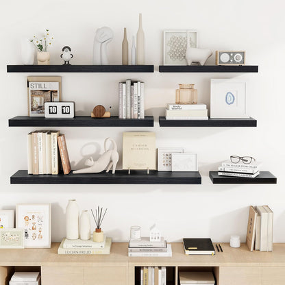 36 Inch Floating Shelves, 36"x9.25"x1.5" Inch Deep Floating Shelves for Wall, Wooden Shelves for Bathroom, Bedroom, Living Room, Black