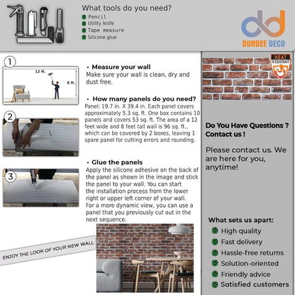 Dundee Deco 3D Wall Panels Faux Brick - Cladding, Mahogany Stone Look Wall Paneling, Styrofoam Facing for Living Room, Kitchen, Bathroom, Balcony, Bedroom, Set of 5, Covers 27 sq ft