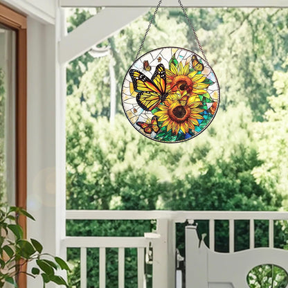 Stained Glass Window Hanging – Double-Sided Glass Sun Catcher with Chain – Memorial Window Art Panel for Home Décor, Spiritual Comfort, and All-Occasion Gifting