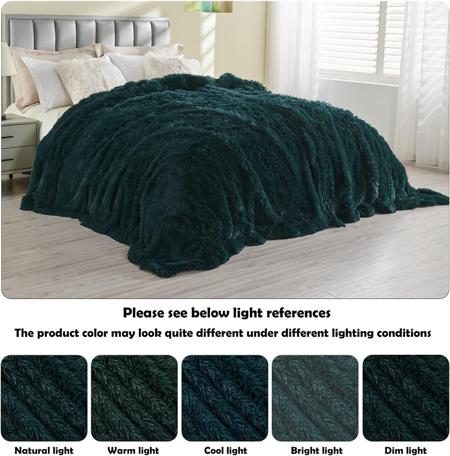 GONAAP Fuzzy Faux Fur Throw Blanket Queen Size Dark Teal Super Soft Cozy Plush Fuzzy Shaggy Blanket for Couch Sofa Bed (Dark Teal, Queen(90"x90"))