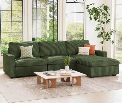 Belffin Modular Sectional Sofa with Storage Ottoman, Oversized Cloud Couch Sectional with Extra Deep Seat, Convertible L Shaped 4 Seater Sectional Couches for Living Room, Plush Corduroy Green