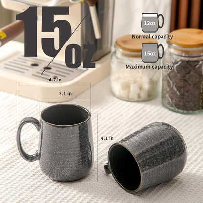 Hasense Ceramic Coffee Mugs - 15 OZ Large Coffee Cups Set of 4 with Handle for Hot Beverage, Porcelain Latte Mugs for Tea, Milk, Cocoa, Cappuccino and Mocha, Microwave and Dishwasher Safe, Grey