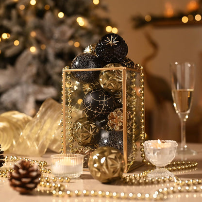 Valery Madelyn Ornaments for Christmas Trees, 9ct 2.36 Inches Black and Gold Shatterproof Christmas Tree Decorations, Luxury Hanging Ball Ornaments for Xmas Holiday Party Decor