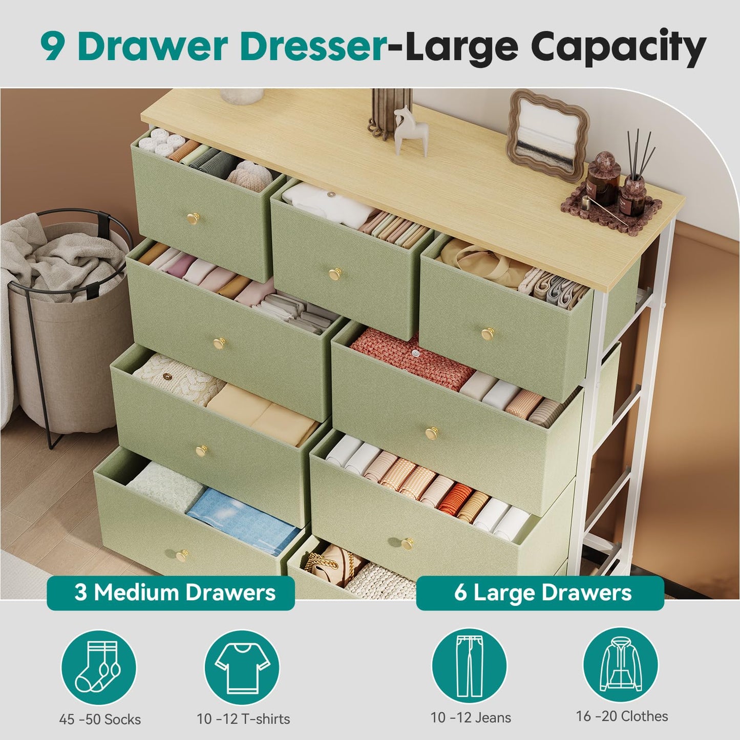 OLIXIS 9 Drawer Tall Dresser for Bedroom, Closet Organizers and Storage