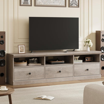 IDEALHOUSE 70in TV Stand for TVs up to 80", Mid Century Modern Entertainment Center with Storage Drawer and Open Shelves, TV Console Media Cabinet for Living Room, Bedroom, Rustic Gray