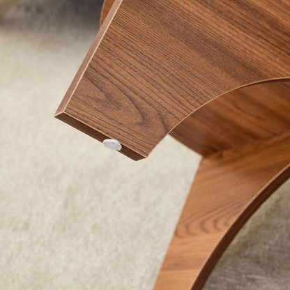 31.5" Round Glass Coffee Table with Tempered Glass Top and MDF Base, Diagonal Fan-Shaped Tray Design Table Leg Simple & Modern Center Table for Living Room Office Apartment Walnut