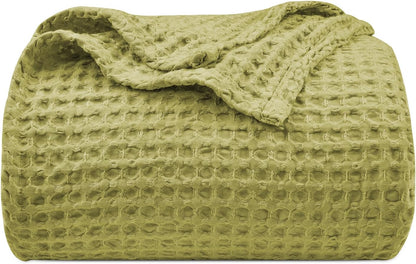 PHF Ultra Soft Waffle Weave Blanket King Size 104"x 90"- Washed Lightweight Breathable Cozy Woven Blanket for Bed - Aesthetic Decor for Couch Bedding Sofa Home Car - Olive Green