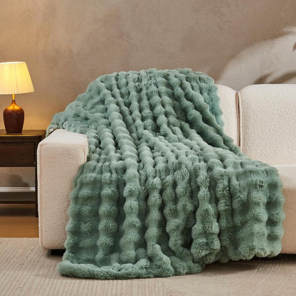 Lotus Karen Faux Fur Throw Blanket Sage Green - Big Bubble Rabbit Fluff Blanket for Couch Bed Sofa,Softest Fluffy Fuzzy Cozy Blanket,Plush Thick Furry Shaggy Warm Blankets for Women,60x80 Inches
