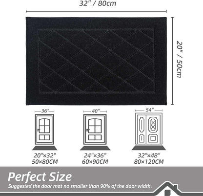 BEQHAUSE Dirt Trapper Door Mat 20" x 32", Doormat Non-Slip Entryway Rugs Washable, Dog Door Mat Stain Resistant and Absorbent Welcome Floor Mat for Front Back Door, Muddy Wet Shoes & Paws, Black