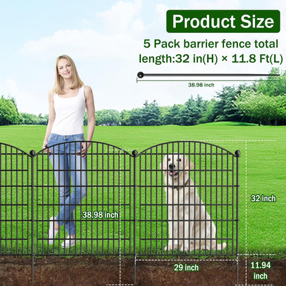 Decorative Garden Fence, 5 Panels - 32 in (H) x 11.8 ft (L) No Dig Dog Fence Outdoor for Yard, Rustproof Tall Garden Fencecing Panels, Animal Barrier Suitable for Yard Border, Patio, and Outdoor Use