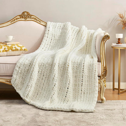 Amélie Home Chunky Knit Throw Blanket for Couch, Soft Chenille Crochet Blanket for Sofa, 50"x60", Ivory