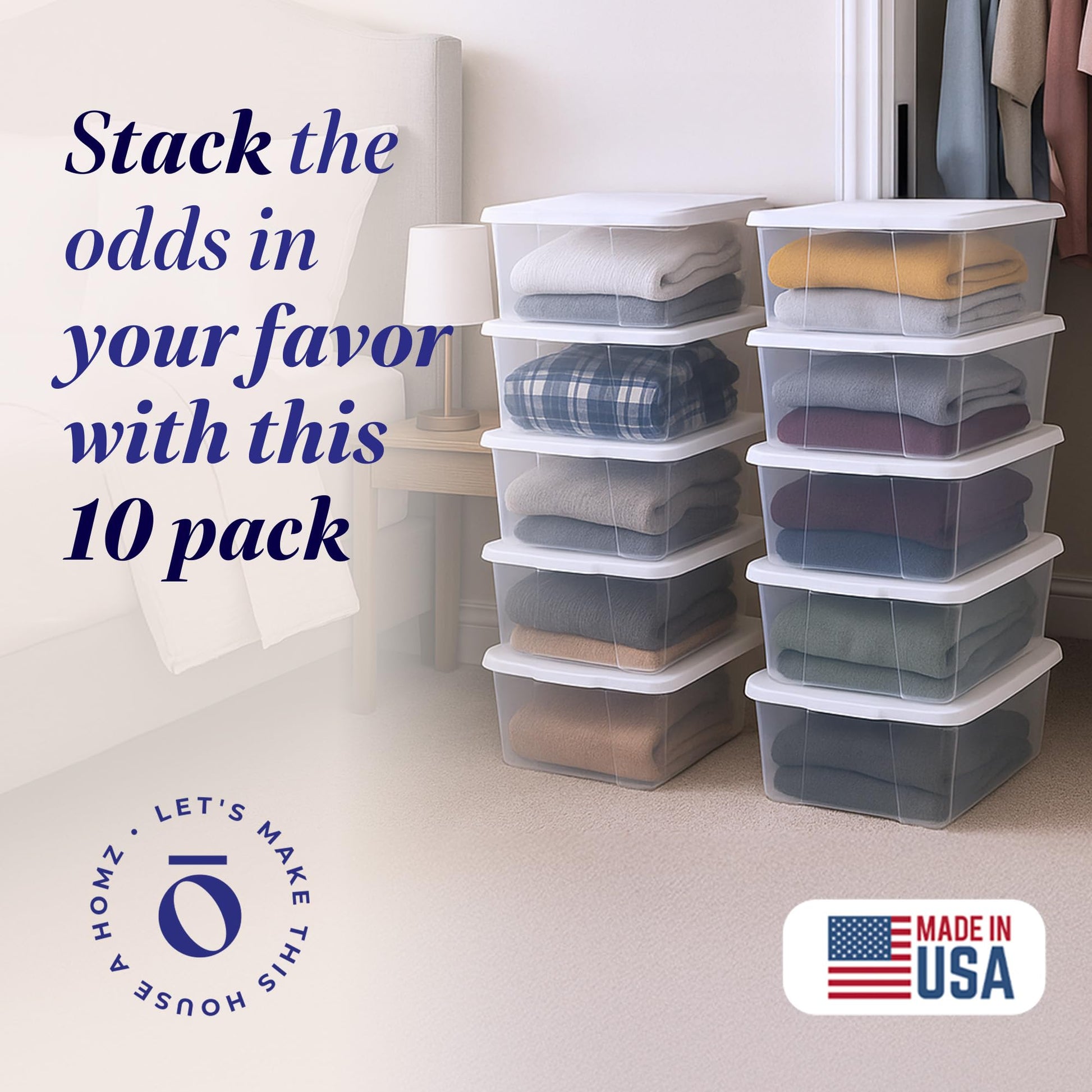 HOMZ Clear Plastic Storage Bins w/Snaplock Lids, 6 Qt, White, 10 Pack