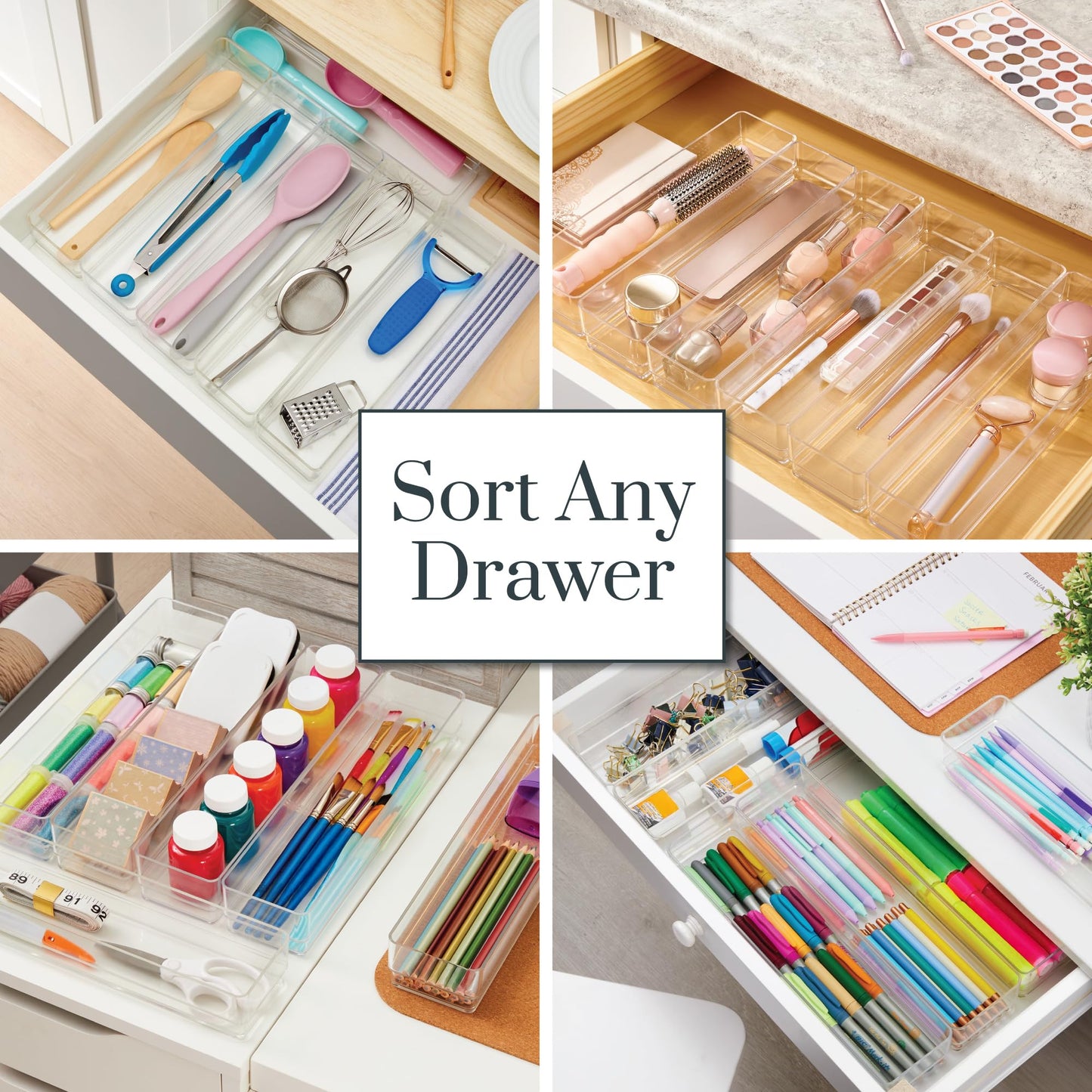 STORi SimpleSort 6-Piece Stackable Clear Drawer Organizer Set | 12" x 3" x 2" Rectangle Trays |