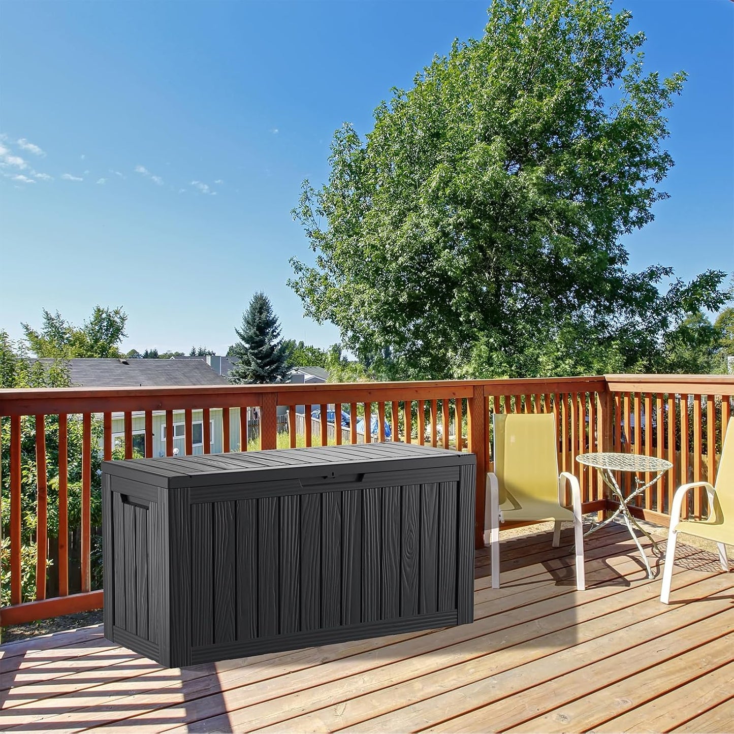 80 Gallon Lockable Resin Deck Box, Waterproof & UV-Resistant Outdoor Storage Box for Outdoor Cushion Storage, Garden Tools & Pool Accessories Storage, Black