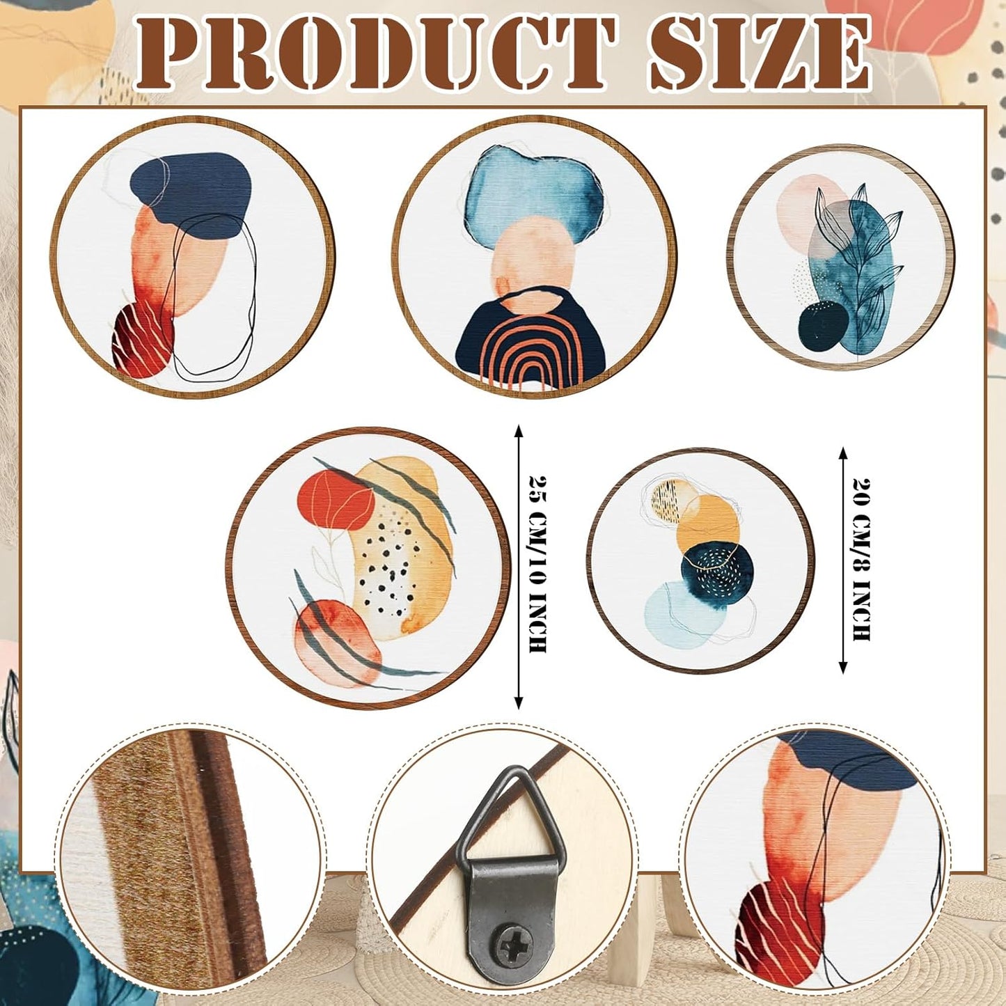 Qunclay 5 Pcs Wall Art Decor Wooden Living Room Wall Decor Bohemian Hanging Farmhouse Geometric 10'' and 8'' Aesthetic Wood Minimalist Posters for Bedroom(Geometry)