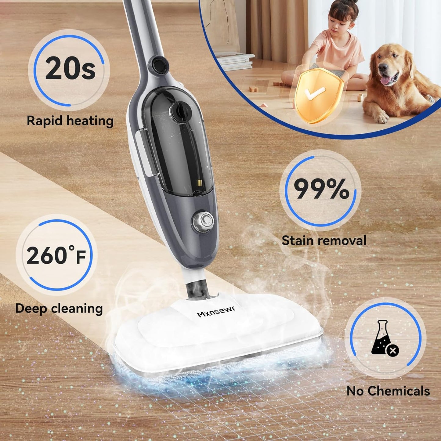 Steam Mop - All-in-one Powerful Handheld Steam Cleaner Detachable Floor Steamer with 11 Accessories, MultiPurpose Steamer for Hardwood Floors, Clothes,Windows,Tiles,Furniture,Carpet, Whole Home Use