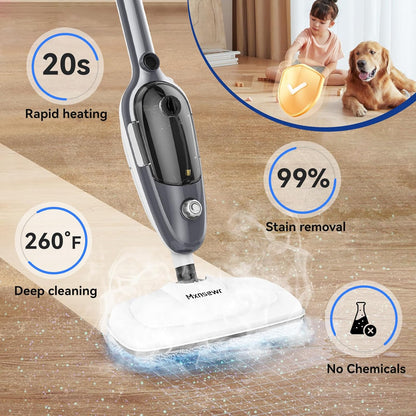 Steam Mop - All-in-one Powerful Handheld Steam Cleaner Detachable Floor Steamer with 11 Accessories, MultiPurpose Steamer for Hardwood Floors, Clothes,Windows,Tiles,Furniture,Carpet, Whole Home Use