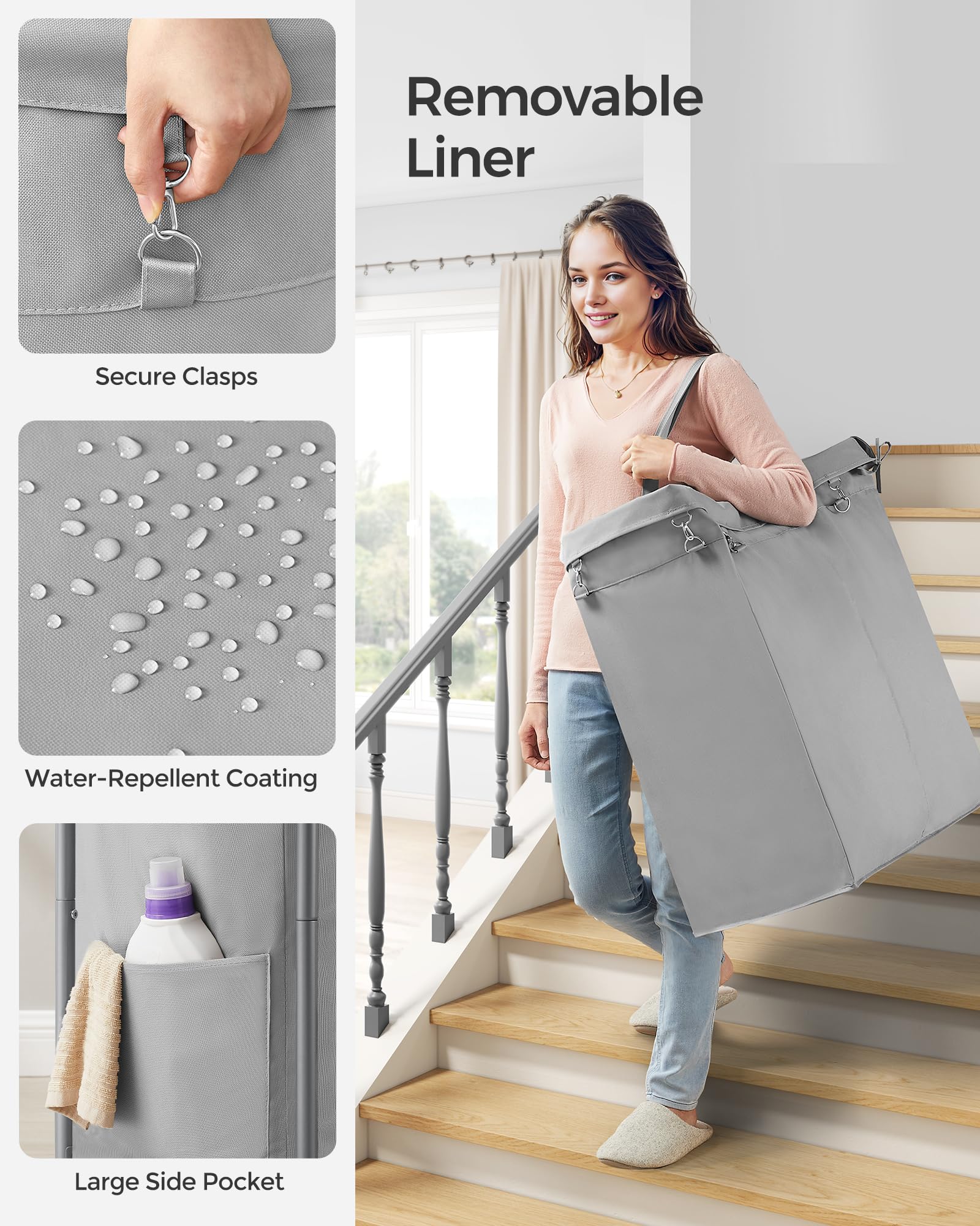SONGMICS Laundry Basket with Wheels, Rolling Laundry Hamper, 23.8 Gallons (90 L), Removable Liner