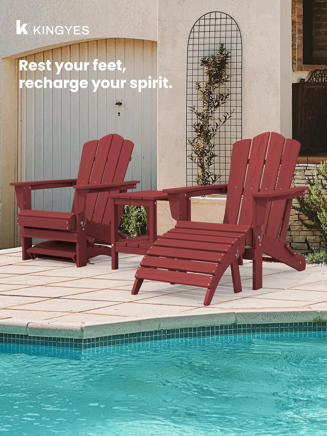 KINGYES Folding Adirondack Ottomans Set of 2 for Adirondack Chair, Red