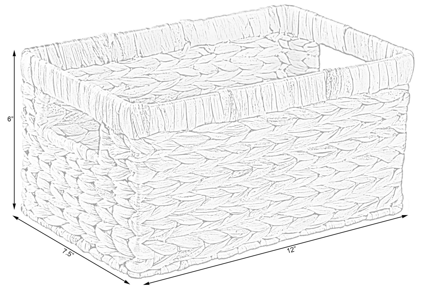 Natural Woven Water Hyacinth Rectangular Wicker Basket with Handles, Small Storage Bin Organizer