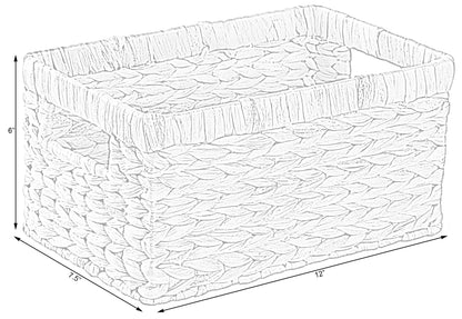 Natural Woven Water Hyacinth Rectangular Wicker Basket with Handles, Small Storage Bin Organizer