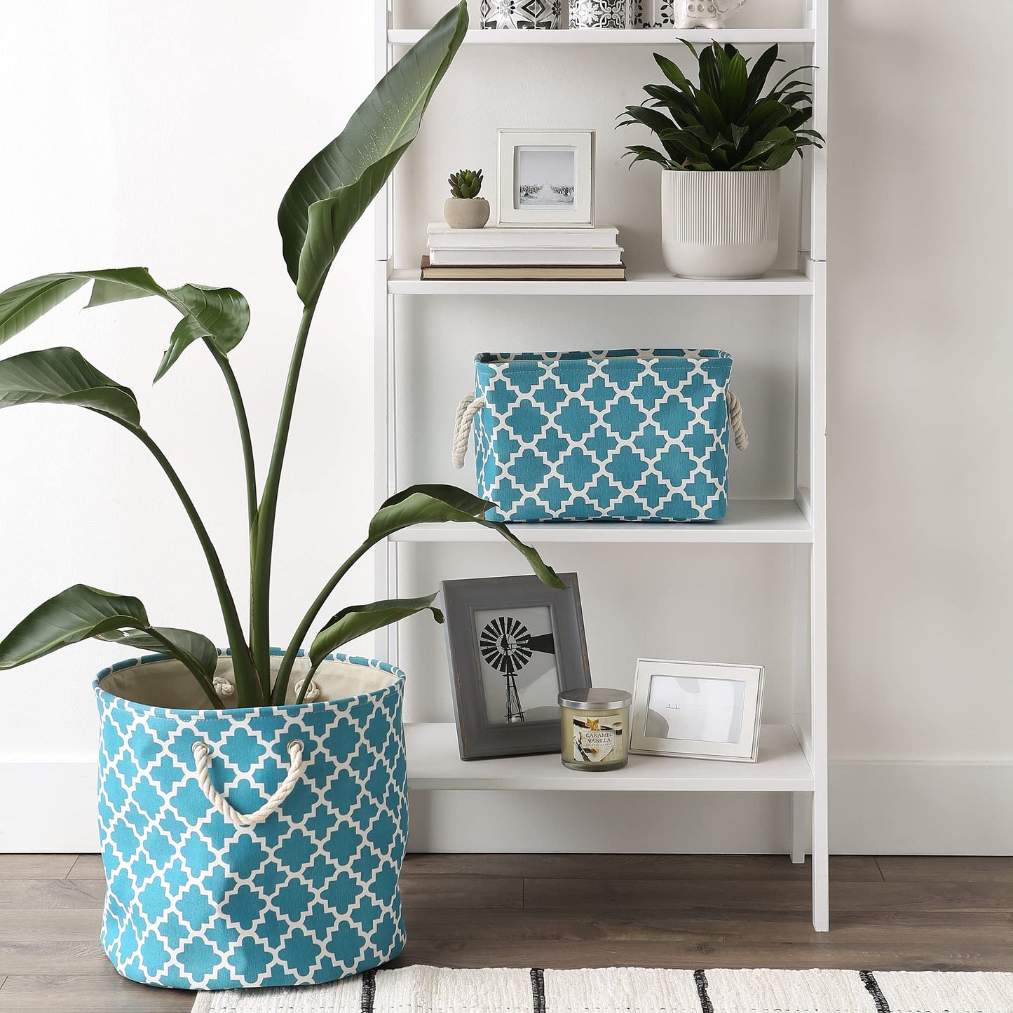 DII Polyester Container with Handles, Lattice Storage Bin, Small, Storm Blue