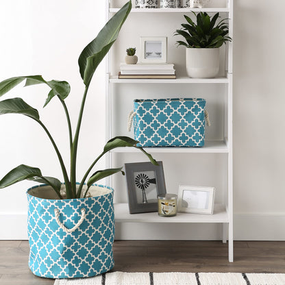 DII Polyester Container with Handles, Lattice Storage Bin, Small, Storm Blue