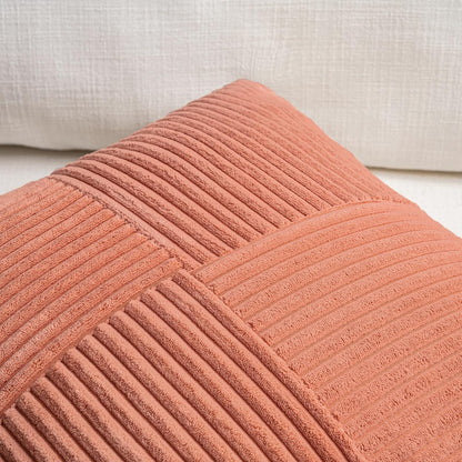 Fancy Homi 2 Packs Coral Decorative Throw Pillow Covers 18x18 Inch for Living Room Couch Bed, Rustic Farmhouse Boho Home Decor, Soft Corss Corduroy Patchwork Textured Peach Cushion Case 45x45 cm