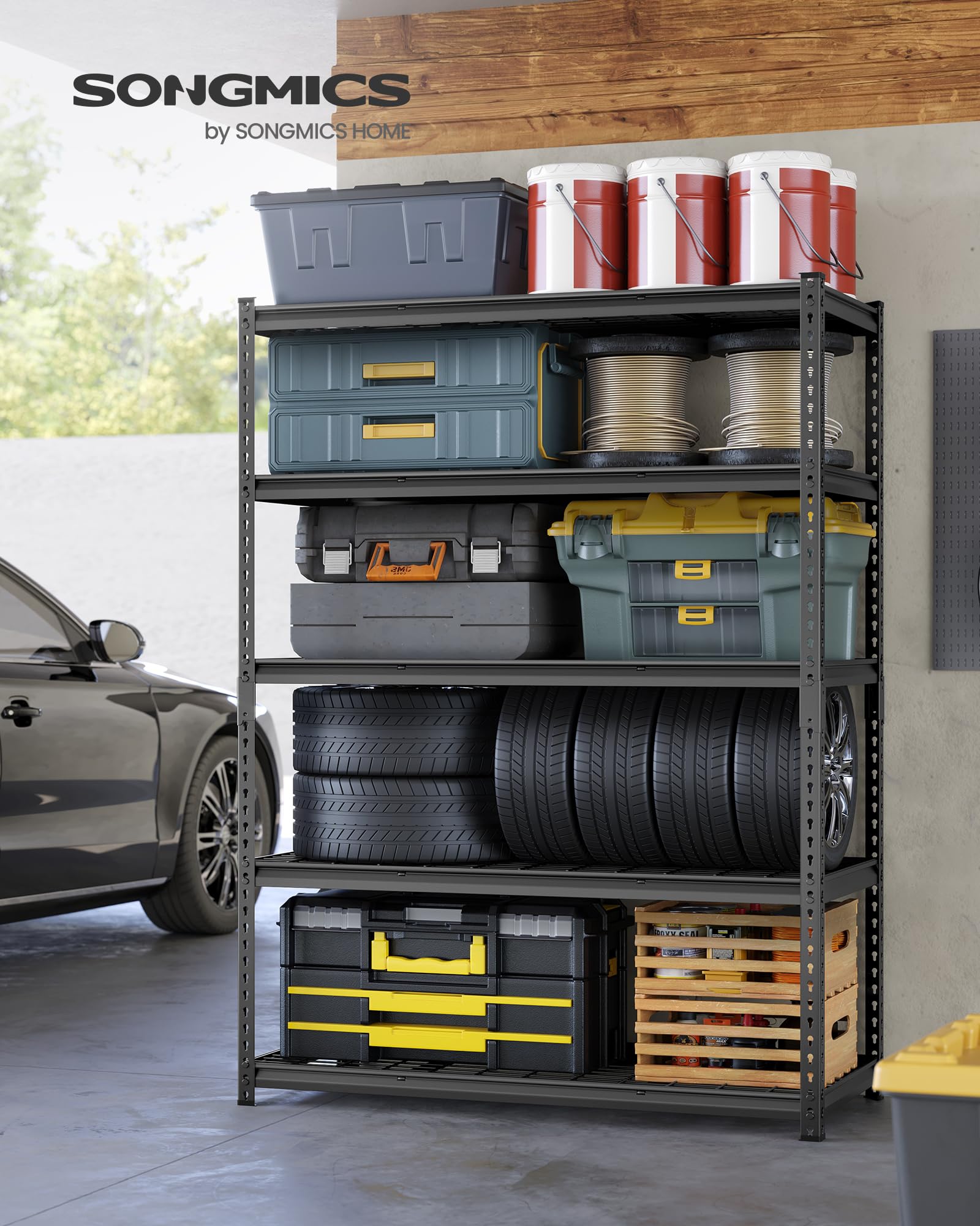 SONGMICS 5-Tier Steel Storage Shelves, Boltless Assembly, 2,200 lb Load