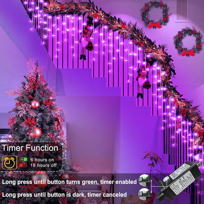 33ft Purple Halloween Lights Outdoor, 400 LED Icicle Lights for Outside Indoor Twinkle Christmas Light with Connectable Clear Wire 8 Modes Timer Waterproof for House Party Tree Holiday Yard Decoration