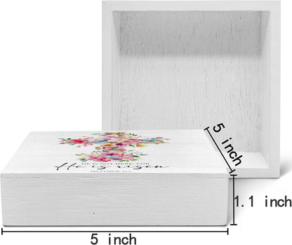 SRADMO He Is Risen Sign, Floral Cross Easter Christian Wood Box Sign Desk Decor, Christian Easter Decorations, Easter Theme Wooden Block Box Decoration for Home Office Shelf Table Decor