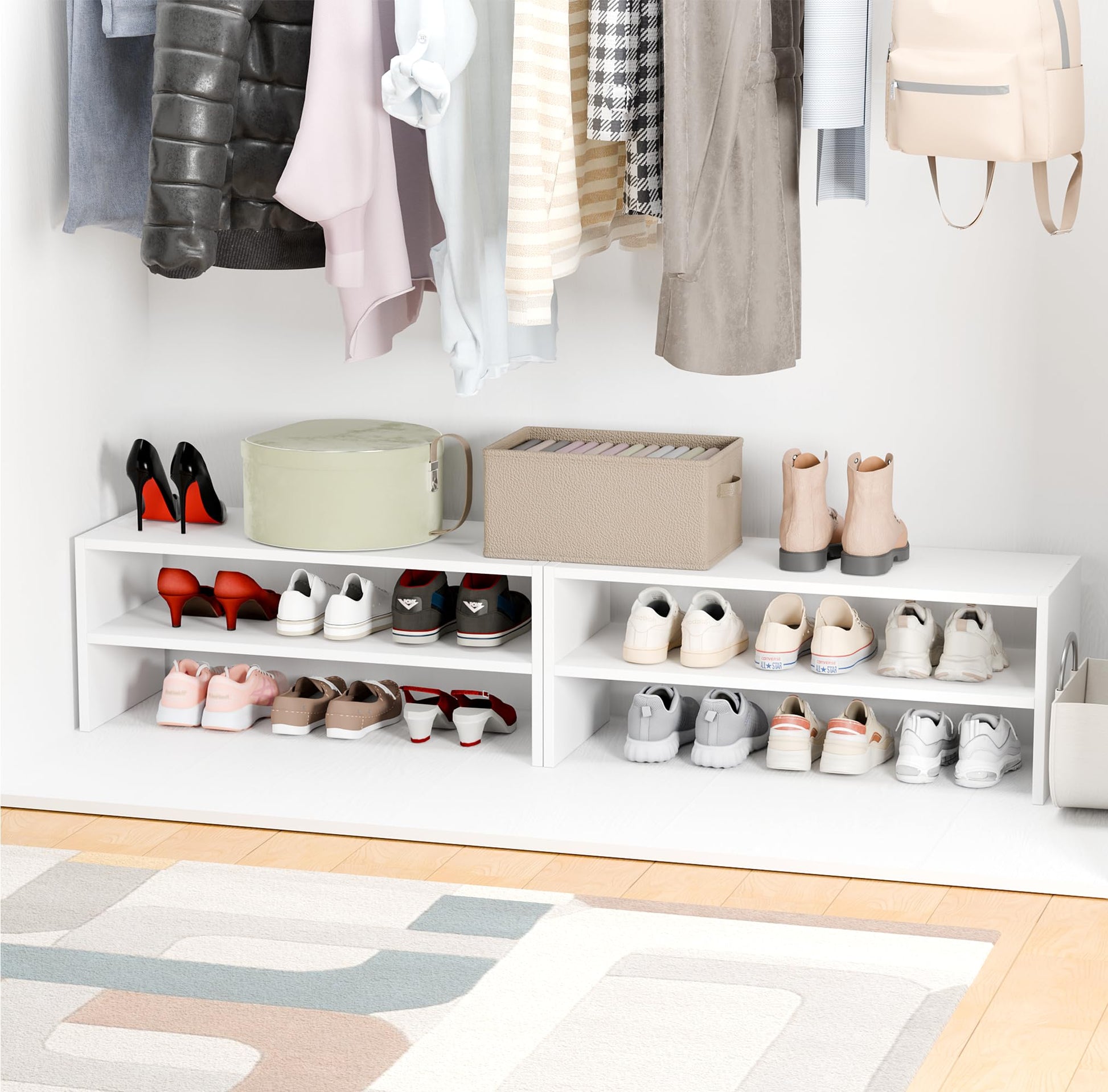 Whitmor Stackable 28" Extra Wide 2-Shelf Storage Organizer,Stackable Wood Combination Shoe