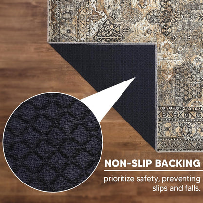 Keen Home Design 5x7 Rug - Machine Washable Area Rug with Non-Slip Backing, Ideal for Living Room, Dining Room, Bedroom - Vintage, Easy Clean, Durable, Low Pile Rug - (5' x 7')