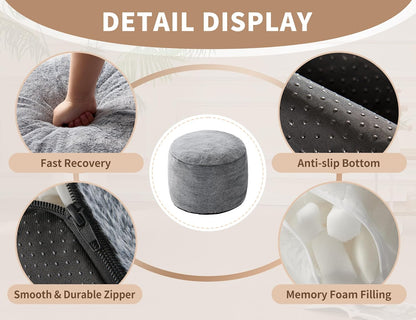 Boho Ottoman Living Room Furniture 20"x15" Large Round Ottomans Pouf Couch Foot Rest Grey Pouf Ottoman Foot Rest with Foam Chunk Filling Pouffe Ottomans Stuffed Foot Rest Poufs for Couch