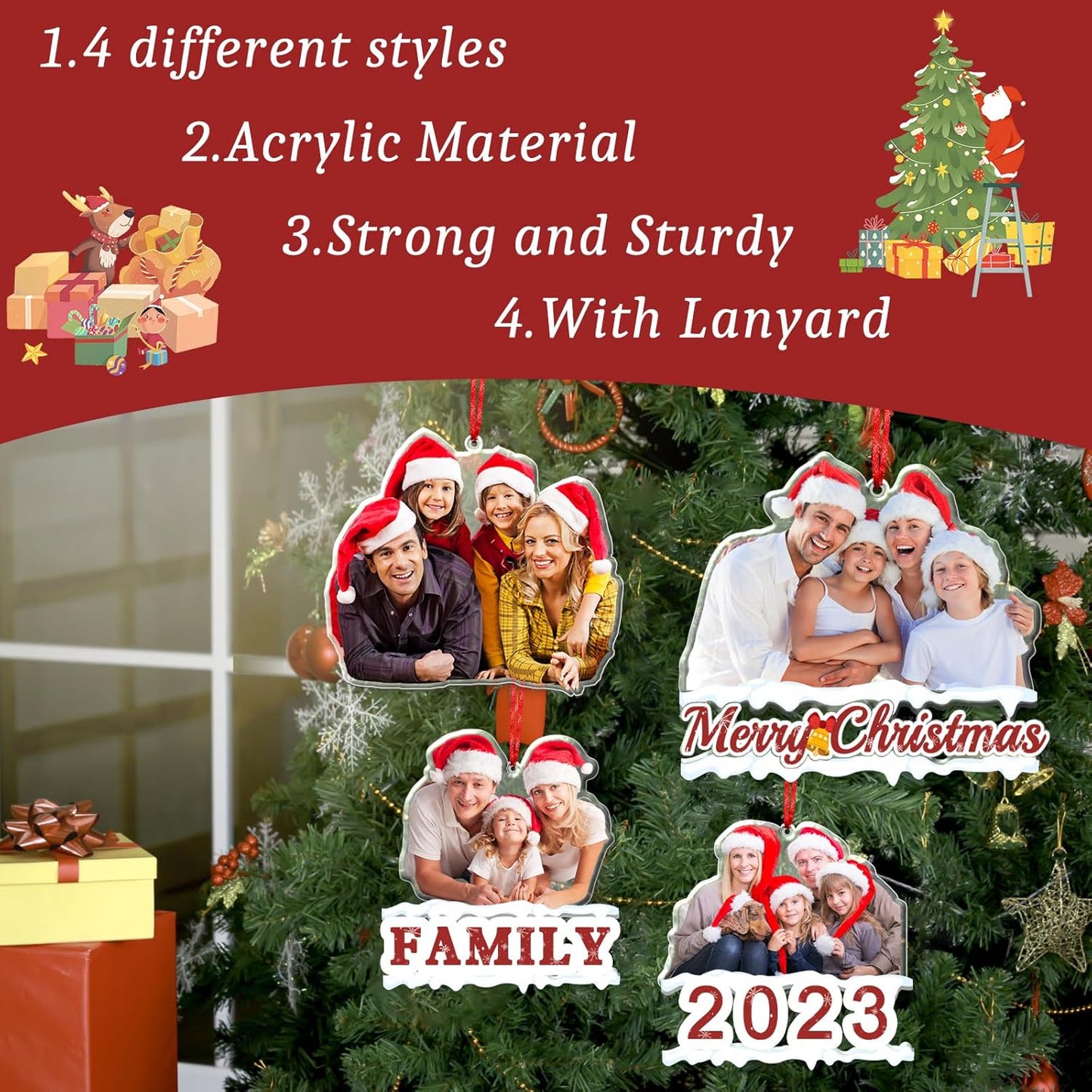 Personalized Photo Ornament Acrylic Custom Christmas Ornaments with Picture Customized Family Christmas Ornament 2023 for Tree Hanging Decoration Gift for Men Women Style 1