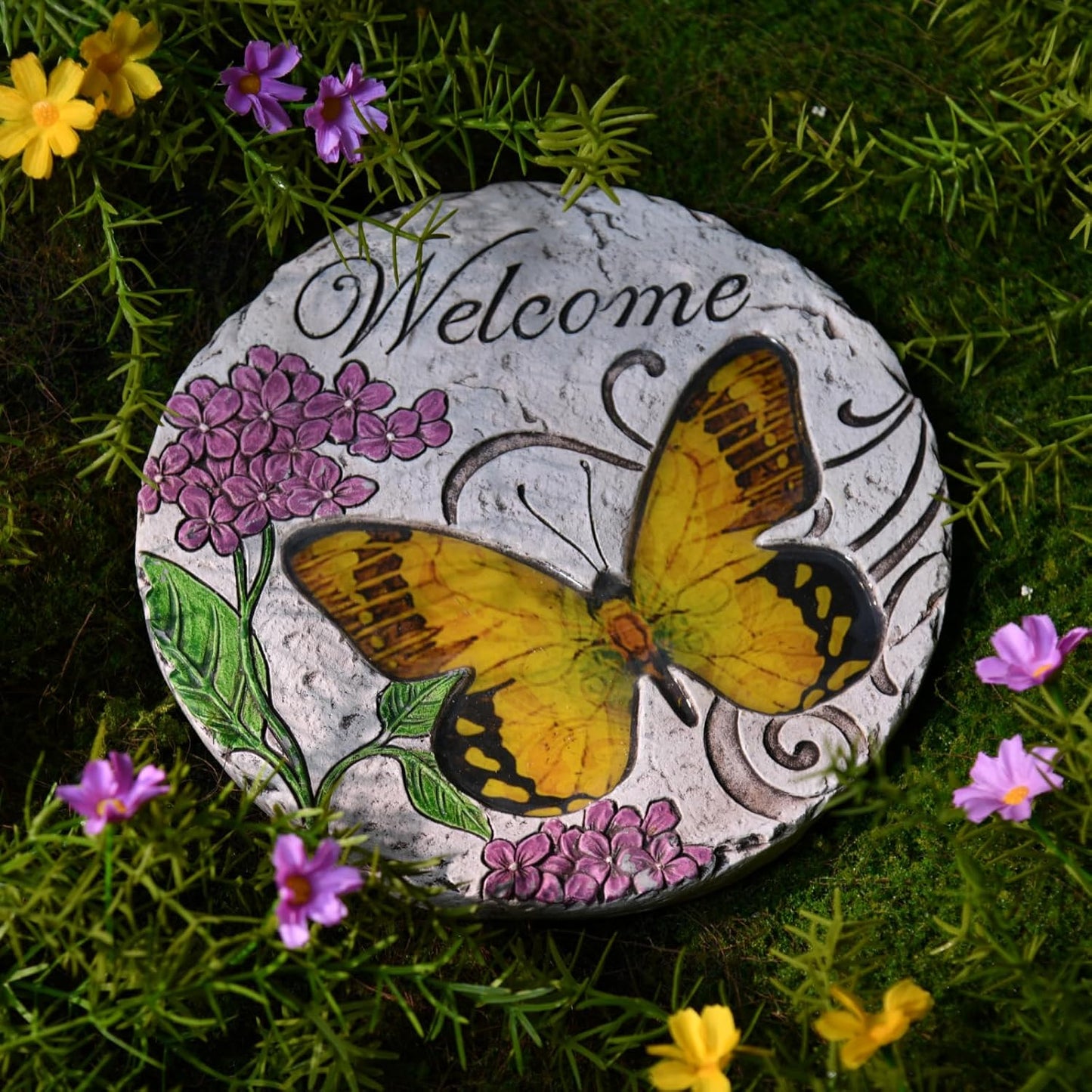 Garden Décor Stepping Stones Outdoor - Resin Butterfly Decorative Stone Bright Color Memories Pavers Outdoor for Garden Yard 9.5 * 9.5 * 0.5 Inch LC Lcdecohome
