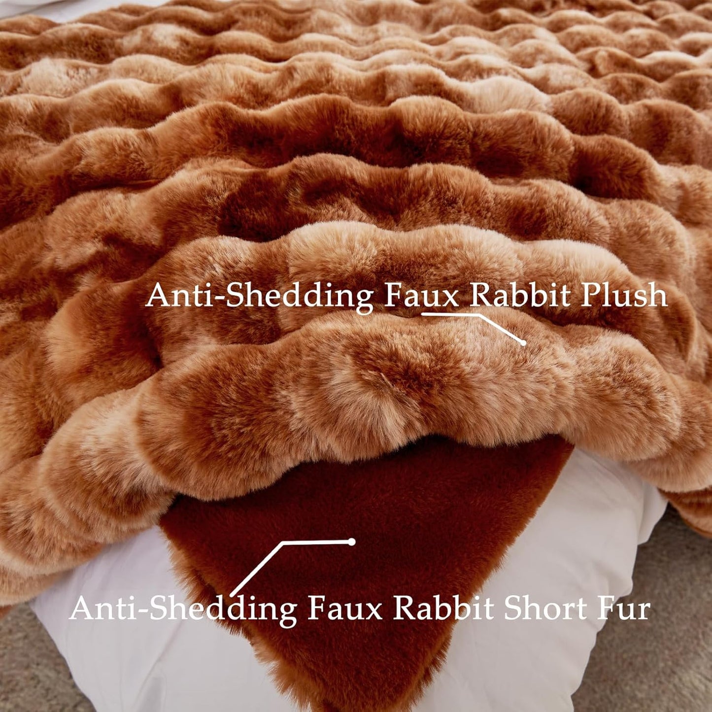 BENVWE Faux Fur Throw Blanket for Couch - Fluffy Soft Thick Bubble Blanket for Living Room Home Decor - Fathers Day Birthday Gifts for Women Men, Tie-dye Caramel, 50" x 60"